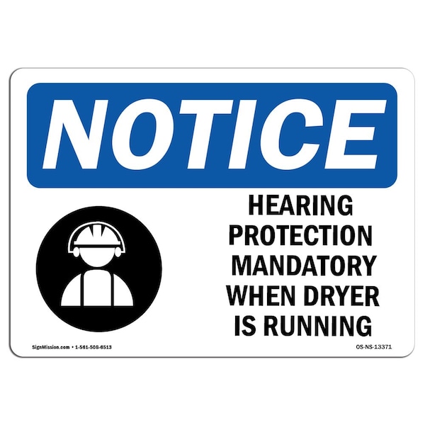 OSHA Sign, Hearing Protection Mandatory With Symbol, 18in X 12in Aluminum, 18" W, 12" H, Landscape